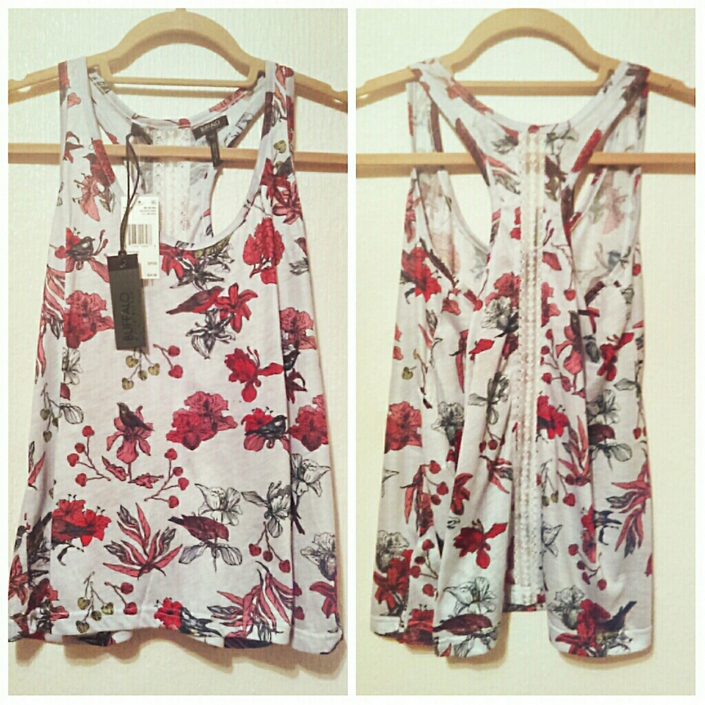 ⚡1 S LEFT⚡ BUFFALO Floral & Bird Tank w/ Lace NWT - Picture 8 of 8