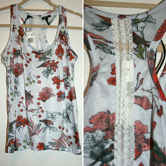 ⚡1 S LEFT⚡ BUFFALO Floral & Bird Tank w/ Lace NWT - Picture 2 of 8