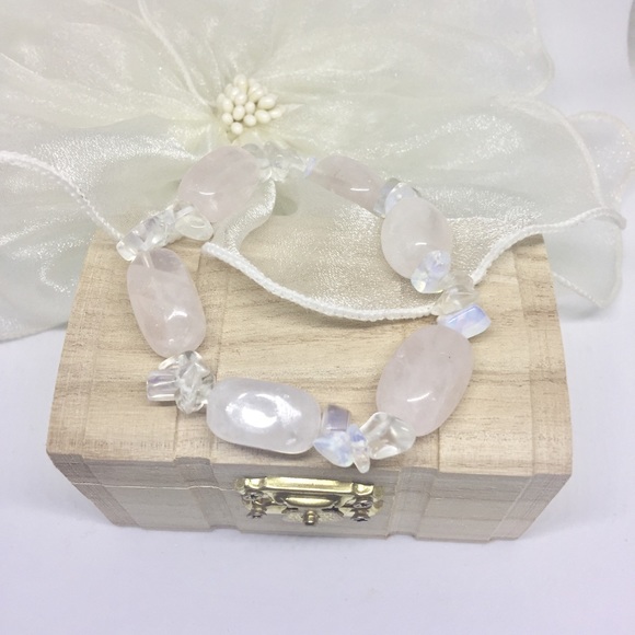 Genuine Rose Quartz & Moonstone bracelet [JW-67] - Picture 2 of 4