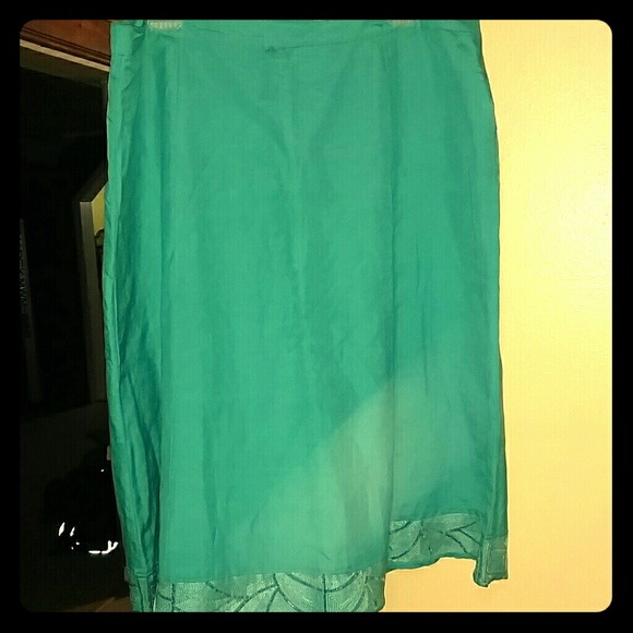 Ashley Stewart teal linen skirt with beading