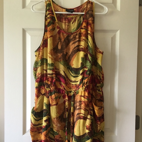 Multi-color Dress w/ Tie & Pocket Detail