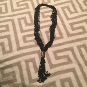 Trendy fringe black beaded necklace