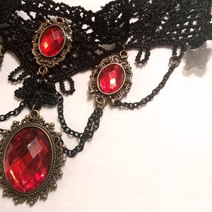 NEW Black Lace w/Red Gem Adjustable Choker