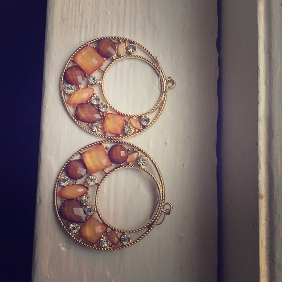 Gold Plated Hoop Style Earrings with Stones