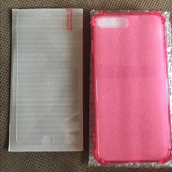 Tempered Glass protector & pink case iPhone 7+