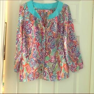 Lilly Pulitzer Printed Silk Button Down Top