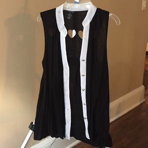 Sleeveless Black Button Up