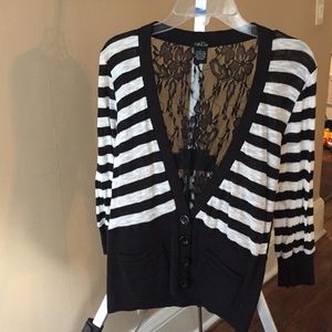 Lacy Back Striped Cardigan