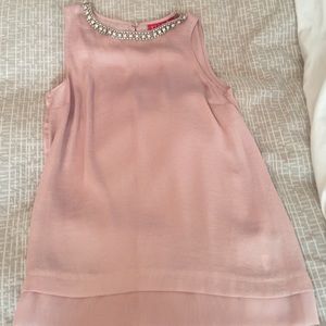 Pink tank top. Chiffon. Beading around neck.