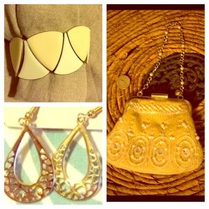 New gold earrings, coin purse & stretch bracelet