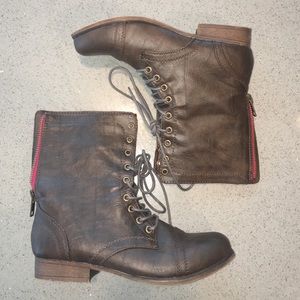 Brown combat boots