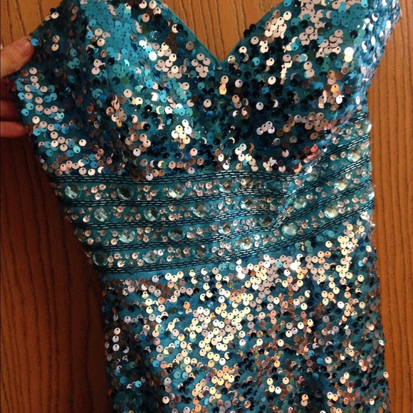Aqua Blue Sequin Prom Dress - Picture 5 of 6