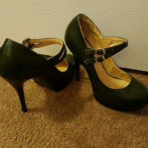 Black Double Strap Mary Jane Platform Pumps