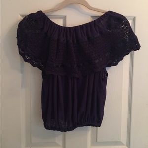 FREE PEOPLE Off the Shoulder Navy lace top