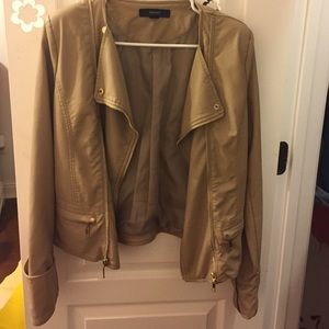 Tan with gold zippers and studs jacket