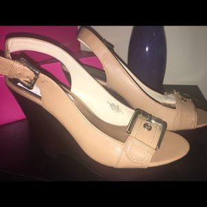 Tan & Brown Wedge Peep Toe Sandal