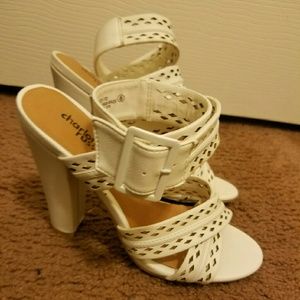 White Ankle Strap Chunky Heel Sandles