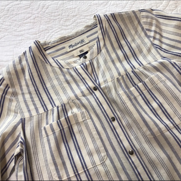 Madewell Muslin/Chambray Button Down Peasant Top