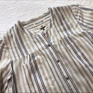 Madewell Muslin/Chambray Button Down Peasant Top