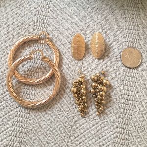 Gold earring Lot big hoops grape dangle twist 😻🎉