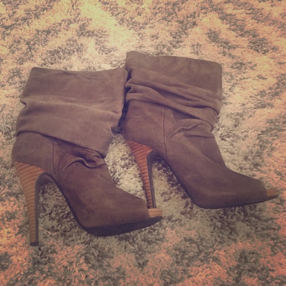 Open toe suede ankle booties