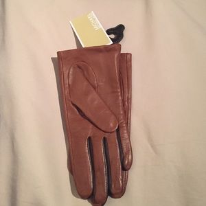 NEW MICHAEL KORS MK BROWN ZIPPED LEATHER GLOVES