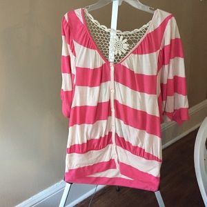 Striped Open Crochet Back Top