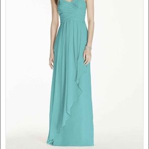 Strapless crinkle chiffon dress with cascade skirt