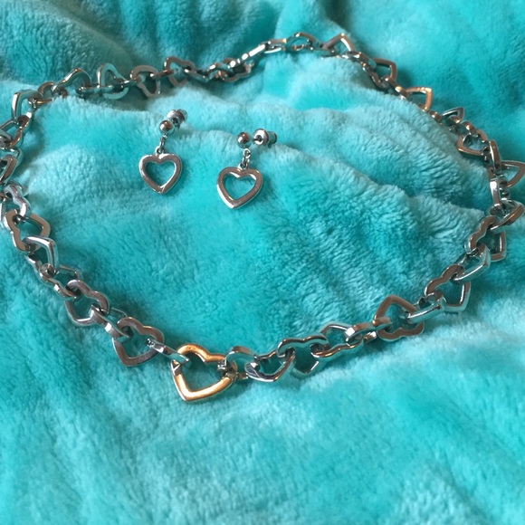 Heart link necklace & earrings set Gold & silver ❤