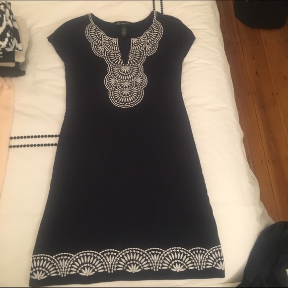 Navy Blue Shift Dress w/ embroidery detail