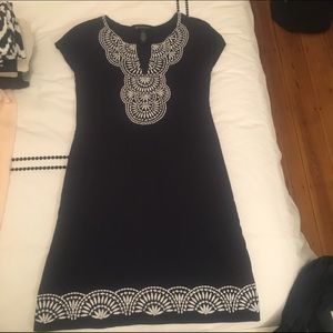 Navy Blue Shift Dress w/ embroidery detail