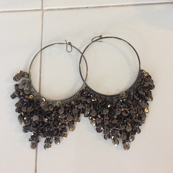 Dangly Dark Silver Hoop Earrings