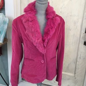 Faux fur bright pink cord jacket