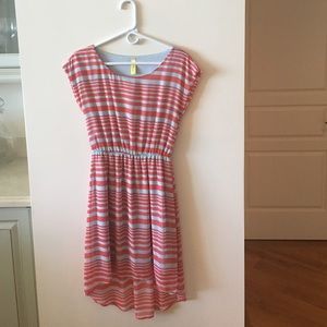 Striped coral and light blue dress