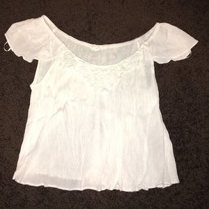 Garage white T- shirt with lave trim on top