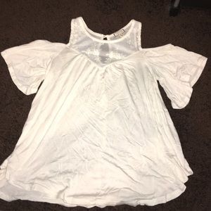 Cream/ off white cold shoulder lace trim top shirt