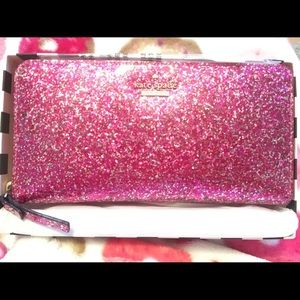 Kate Spade glitter Lacey zip wallet NIB