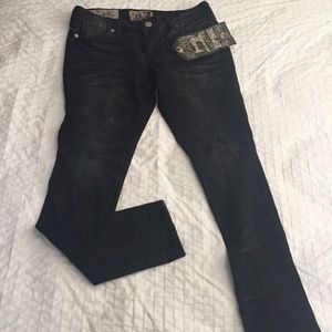 BWT Affliction Black Denim Distress Jeans