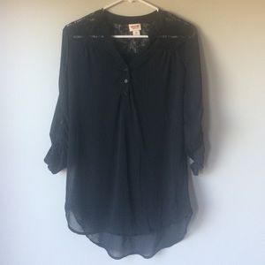 Black sheer shirt with lace detail