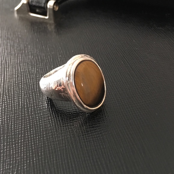 Tigers Eye textured Sterling Silver ring Size 7