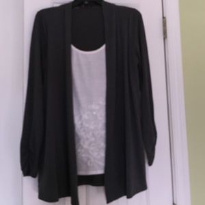 All in one top.Gray cardigan with cream front.Sz-M
