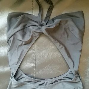 Asos swim tie front cut out black halter one piece