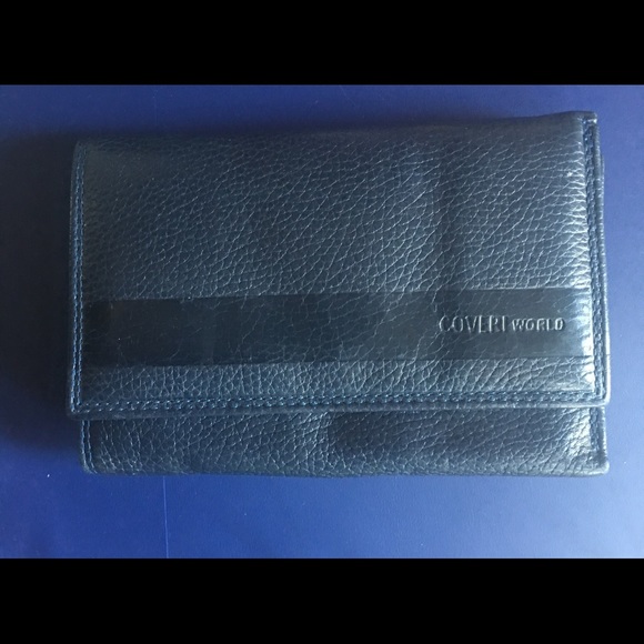 Navy blue trifold Italian leather wallet
