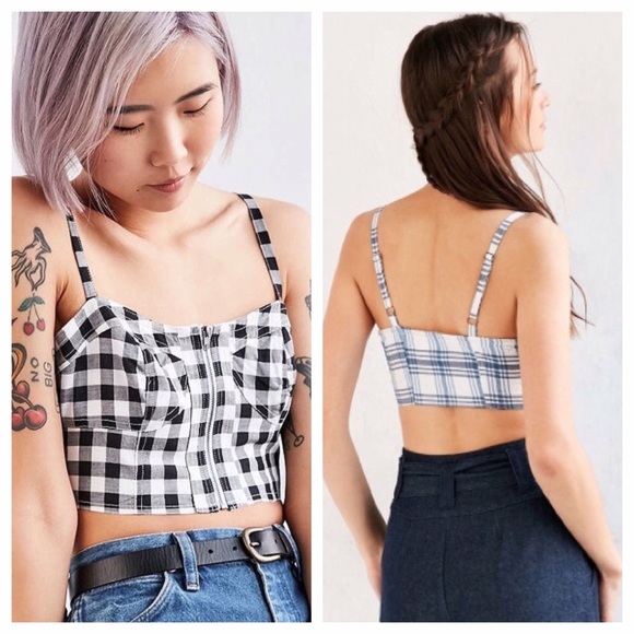 NWT UO Bustier Gingham Plaid Crop Top Alice - Picture 2 of 2