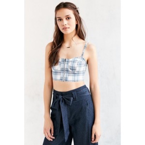 NWT UO Bustier Plaid Crop Top Alice - Blue - Picture 2 of 2