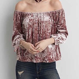 NWT American Eagle Velvet Off The Shoulder Top