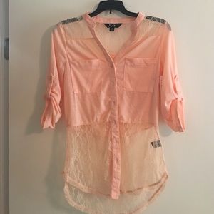 Peach colored lace button down