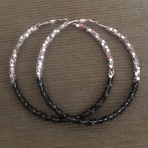 Black and Silver Hoop Earrings