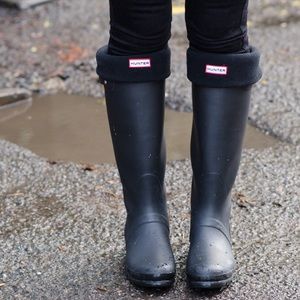 Size 10 Matte Black Tall Hunter Boots With Socks!