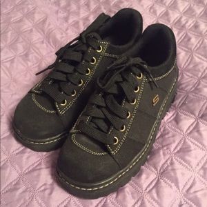 Women Black Leather Skechers